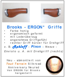 ⚠️ Brooks Ergon Ledergriffe  - für Drehgriffschaltung - z. B. Rohloff, Pinion, Nexus, Enviolo  NEU aus Umrüstung vom Tout Terrain Silkroad Anniversary