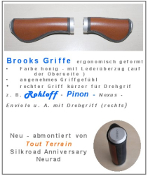 ⚠️ Brooks  Ledergriffe  - für Drehgriffschaltung - z. B. Rohloff, Pinion, Nexus, Enviolo  NEU aus Umrüstung vom Tout Terrain Silkroad Anniversary