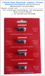 4x Sram PowerLock Kettenverschlussglied  10-fach  schwarz - werkzeuglose Montage. 4 Stück = Stückpreis 2,50 Euro