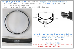 ⚠️ 28/29" hochbelastbare Felge Ryde Andra 40  bis 240 kg Systemgewicht❗36-Loch für Scheiben- und Felgenbremsee -  Sonderpreis - Abnahme 2 Stück Andra40