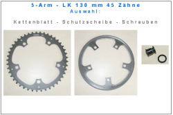 ⚠️ Sonderpreis : Auswahl:  Kettenblatt - Kettenschutzscheibe - Kettenblattschrauben - 45 Zähne  für 5-arm-Kurbel  -  LK 130 mm  Aluminium schwarz