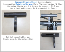 ⚠️  Humpert (Ergotec) Xtasy  Lenkeradapter - Erweiterung. Mehr Platz am Lenker für Computer, Navi, Batterielicht, Handy  etc.