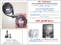 ⚠️ Set Sonderpreis statt UVP 74,98 Euro ❗  Trelock Rahmenschloss RS 453 Balloon + Laschenset + Einsteckkabel 150 cm mit Halter