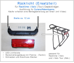 Integriertes Rücklicht Nr. 3 -  für Racktime  i-Valo und i-Valo Tour Gepäckträger   -  LED- Rücklichtleiste