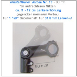 ⚠️  Vorbau NR. 13 einstellbar:  für erhöhte Lenkerposition  + ca.  3 bis 13  Erhöhung gegenüber normalen Vorbau - Vorbauangebot