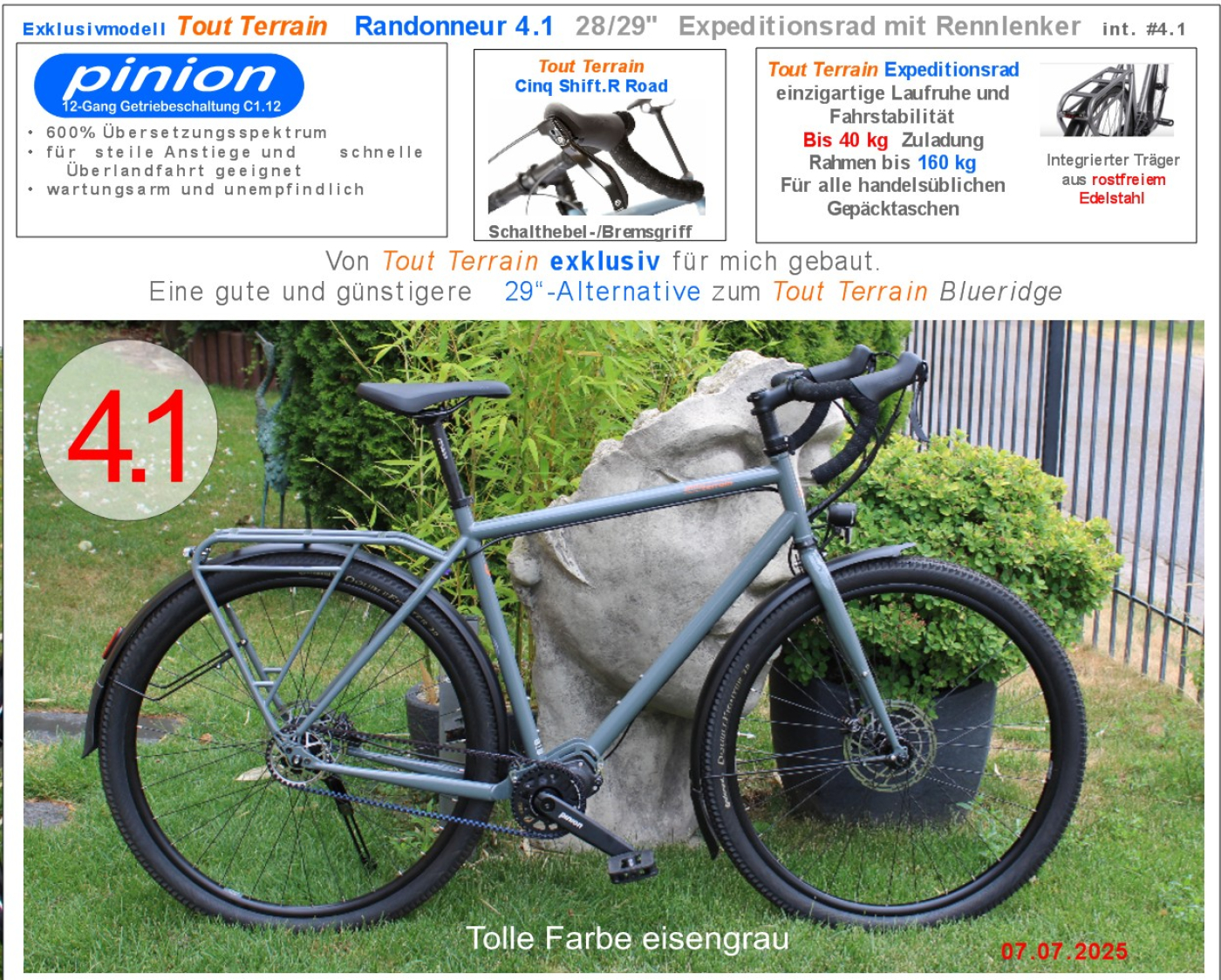 ✅Exklusivmodell - Tout Terrain Randonneur GT Xplore  #4.1  - Pinion Expeditionsrad mit ➽Rennlenker  (Reiserad)  Shift:R Road -  RH L und XL