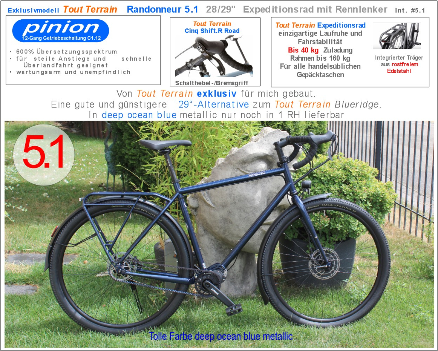 ✅Exklusivmodell - Sonderpreis - Tout Terrain Randonneur GT Xplore  #5.1  - Pinion Expeditionsrad mit ➽Rennlenker  (Reiserad)  Shift:R Road - nur noch  RH L  vorrätig