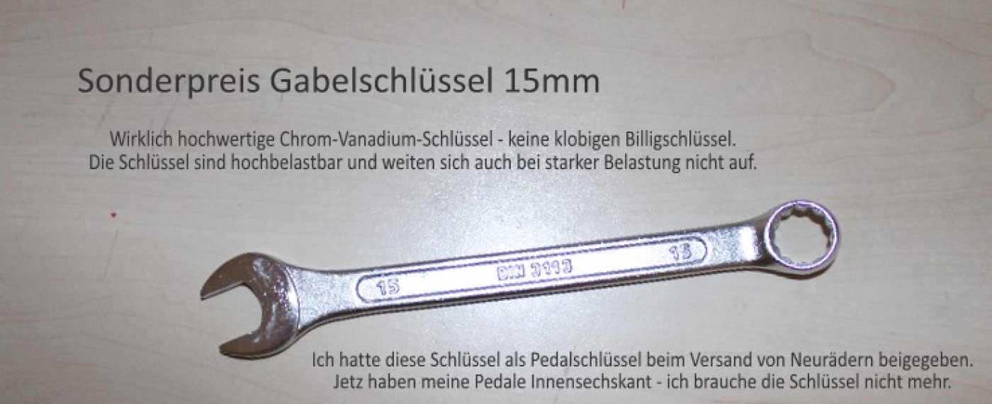 Bestpreis  wegen "Fehlbestellung"  Ringgabelschlüssel 15 mm - Sonderpreis Euro  Pedalschlüssel Gabelschlüssel Gabelringschlüssel
